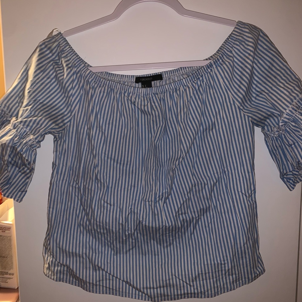 Forever 21 - Stripped Blue off the shoulder top